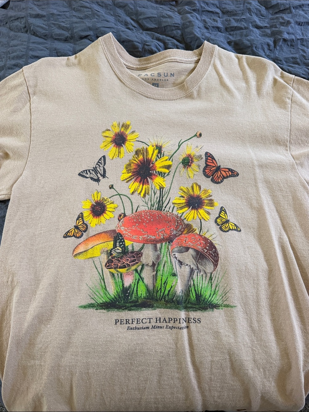 PacSun Kids Beige Tee with Yellow Flowers & Red Mushrooms